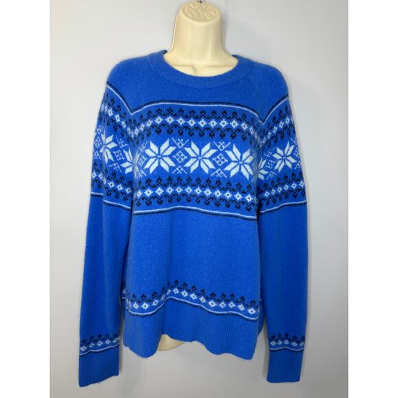 J. Crew Fair Isle Crewneck Sweater Supersoft Yarn Blue Wool Blend Women's L - Picture 2 of 12